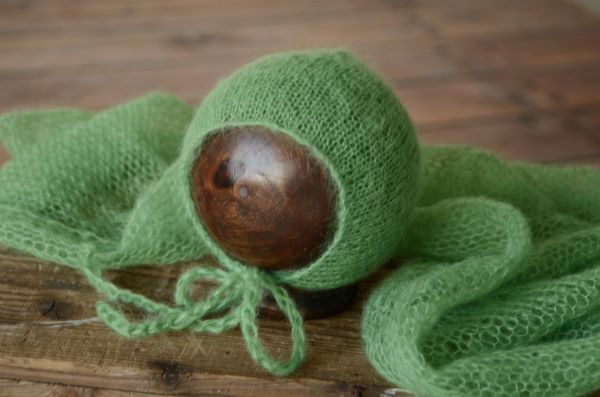Set Wrap aus Angora mit Mütze in Grün