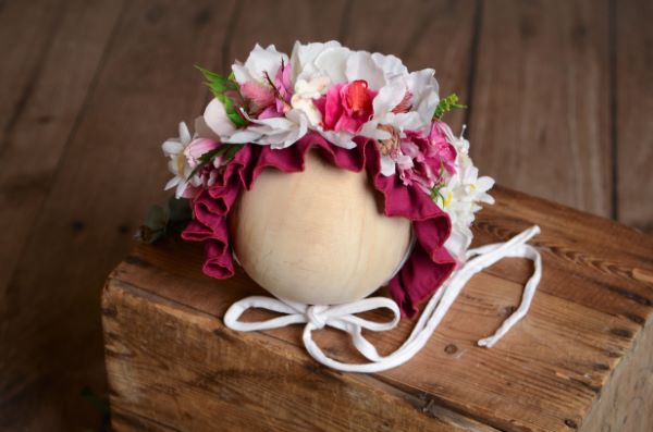 Bougainvillea and white flower baby bonnet