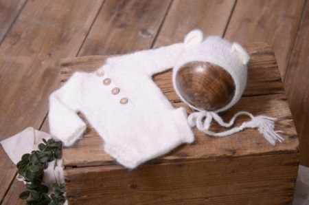 White mohair bodysuit and hat set