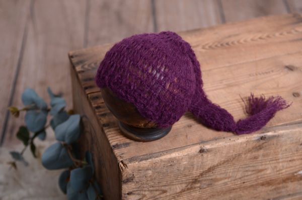 Bonnet long en mohair violet