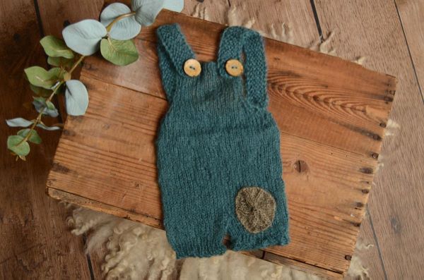 Blue short mohair dungaree with a patch