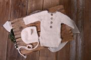 Beige mohair bodysuit and hat set