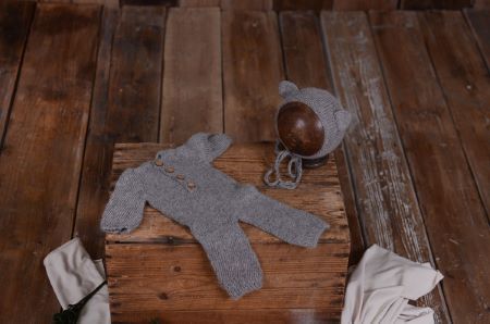 Grey mohair pyjama and hat set