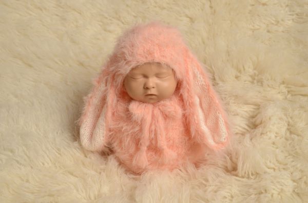 Baby pink rabbit sack and hat set