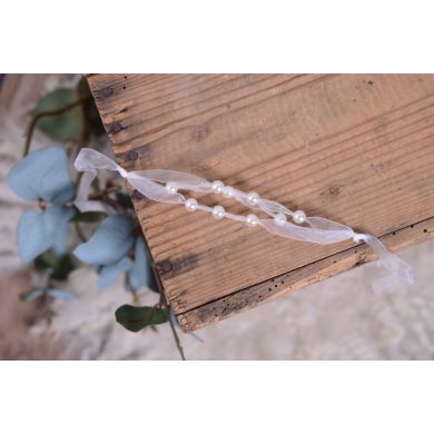 White organza headband with pearls