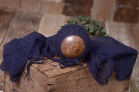 Dark blue mohair wrap and hat set