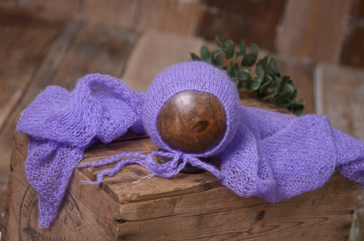 Lilac mohair wrap and hat set