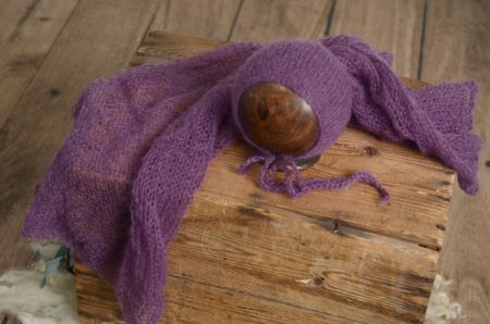 Set Wrap aus Angora mit Mütze in Violett