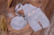 Grey dungarees and cap set