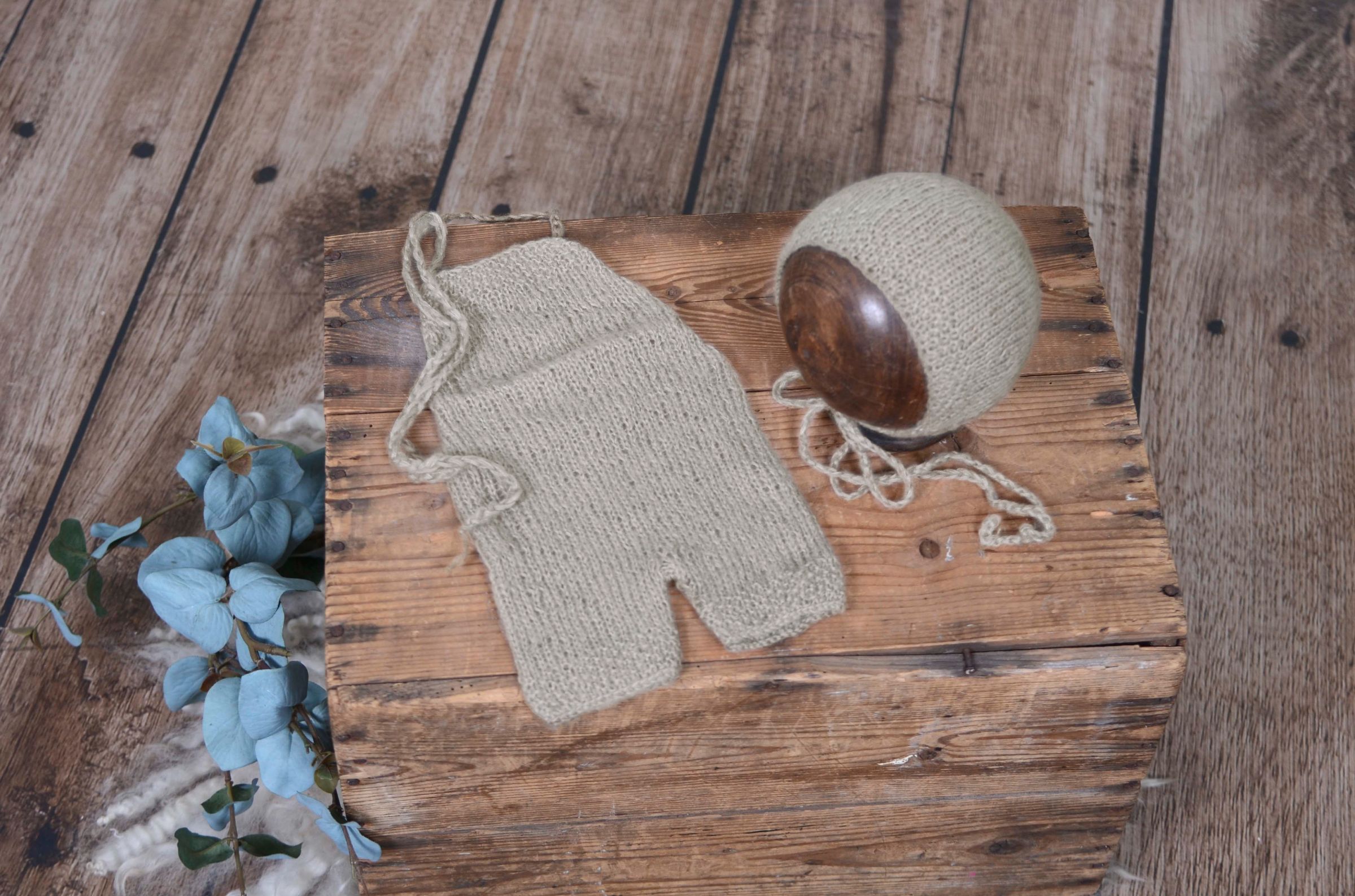 Grey mohair hat and dungaree set