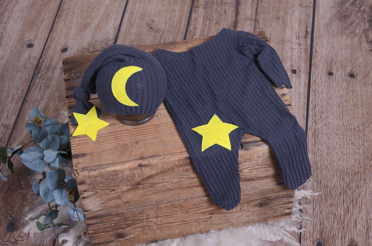 Navy blue stitch hat and pyjama set