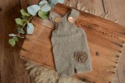 Grey short mohair dungaree with a patch
