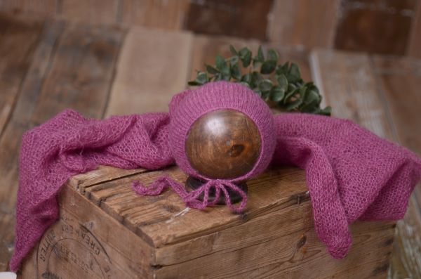 Bougainvillea mohair wrap and hat set