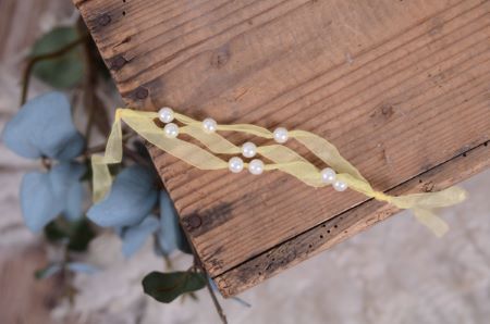 Yellow organza headband with pearls