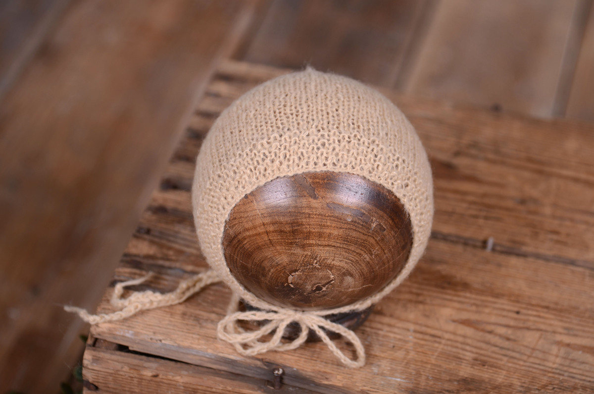 Gorro de angora liso beige