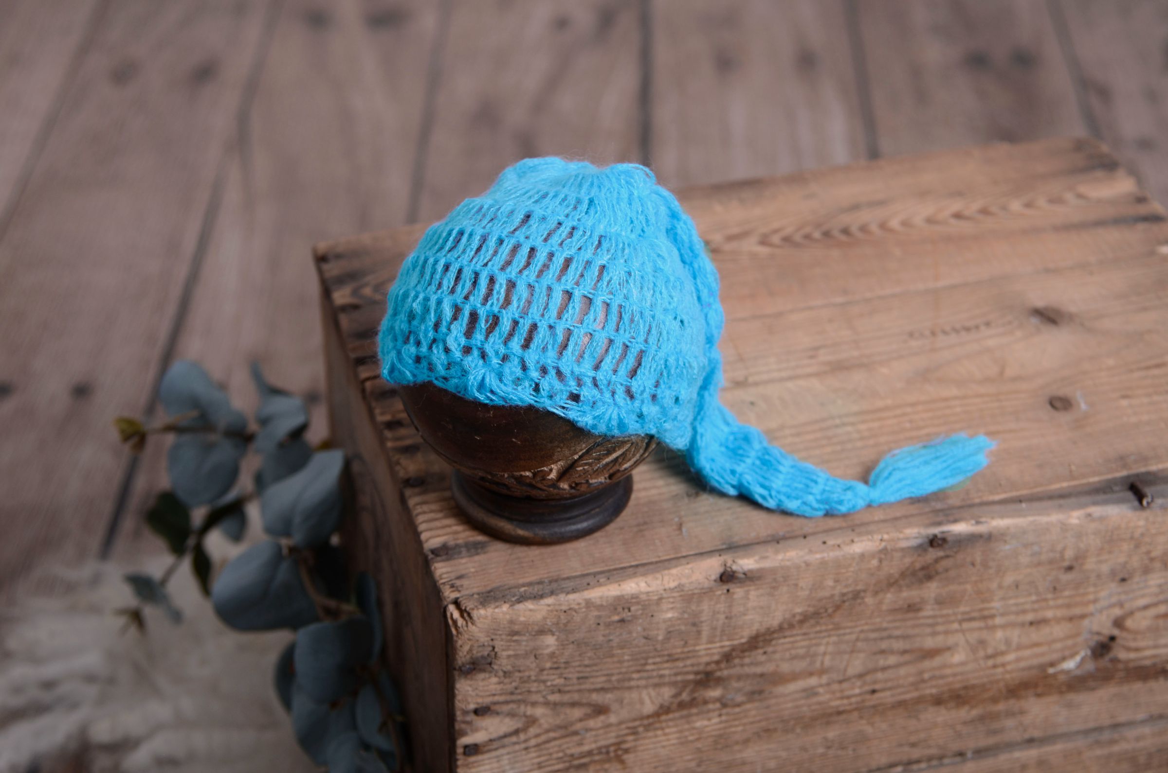 Gorro largo de angora azul