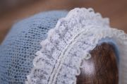 Sky blue mohair hat with lace