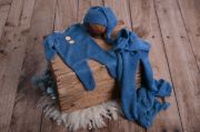 Blue stitch pyjamas, hat, and wrap set