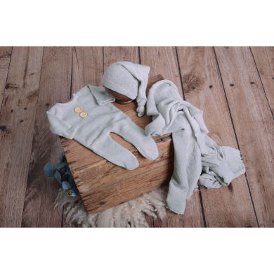 Set Wrap, Mütze und Pyjama aus Stickstoff in Steingrau