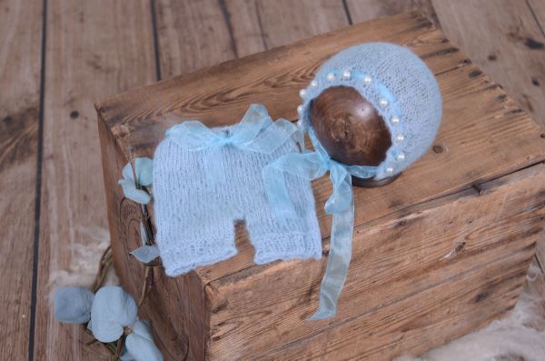 Sky blue mohair set with ribbons