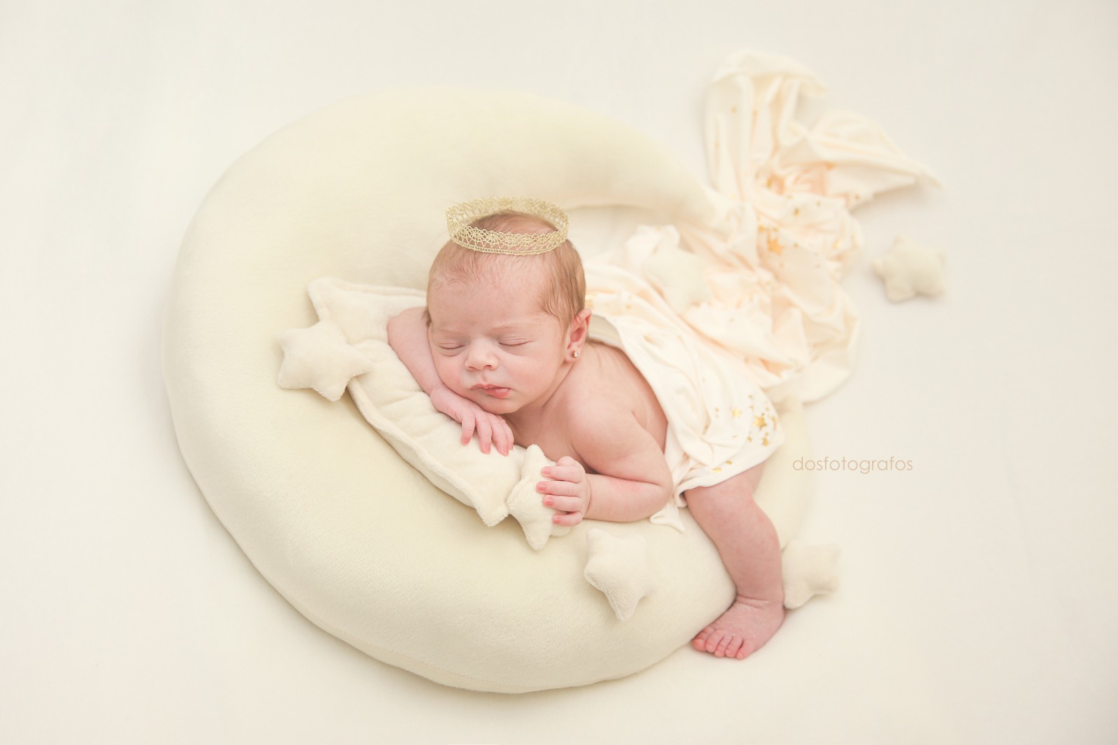 Off-white moon, pillow, and stars set