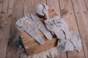 Grey stitch pyjamas, hat, and wrap set