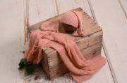 Salmon mohair wrap and two hats set