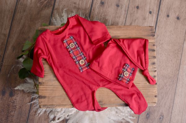 Burgundy pyjamas and hat set