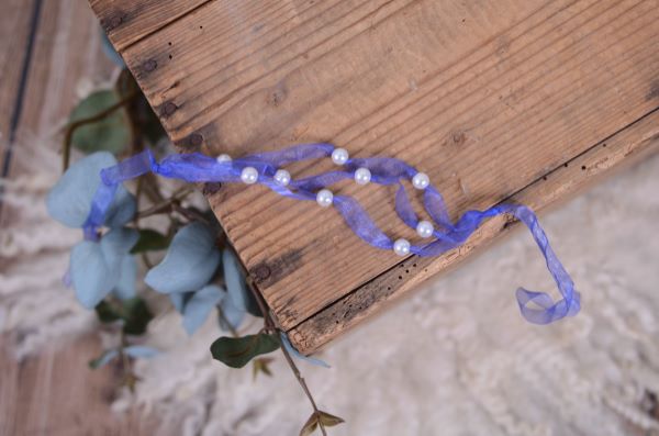 Blue organza headband with pearls