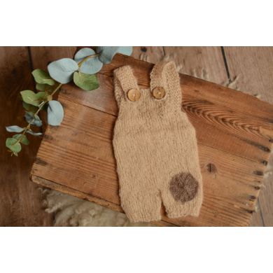 Beige short mohair dungaree with a patch