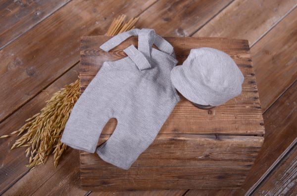Grey dungarees and cap set