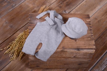Grey dungarees and cap set