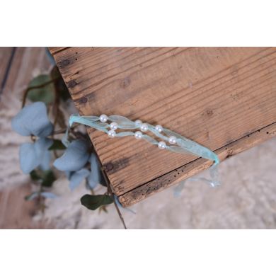 Aquamarine organza headband with pearls