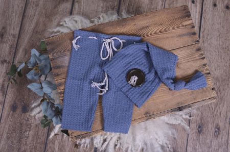 Dark blue stitch hat and trousers set