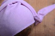 Lilac long stitch hat with knot