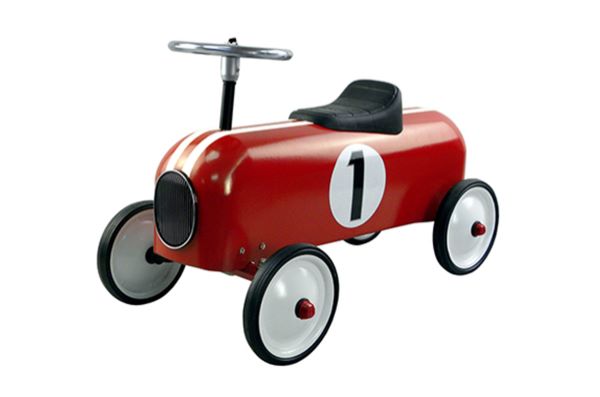 Red and white racing car