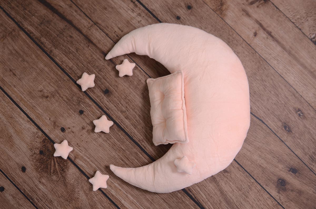 Light salmon moon, pillow, and stars set