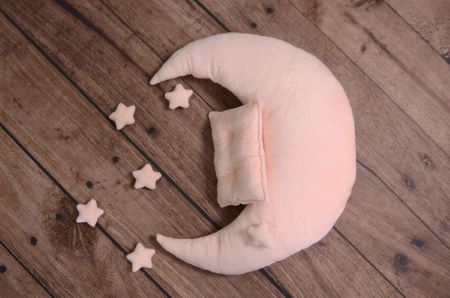 Light salmon moon, pillow, and stars set