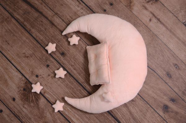 Set luna, cuscino e stelle salmone chiaro