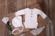 White mohair bodysuit and hat set