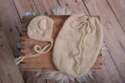 Beige sack and hat with little ears set
