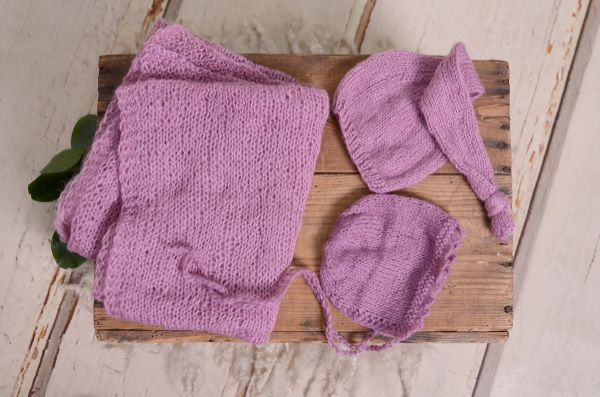 Bougainvillea mohair wrap and two hats set