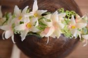 Coiffure florale saumon clair