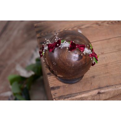 Green and burgundy Christmas headdress with bows