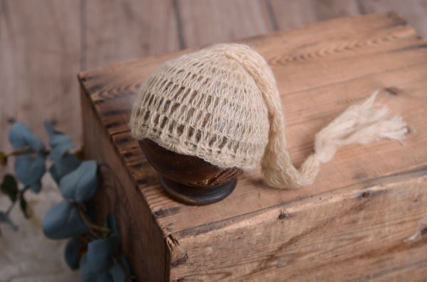 Lange Mütze aus Angorawolle - beige