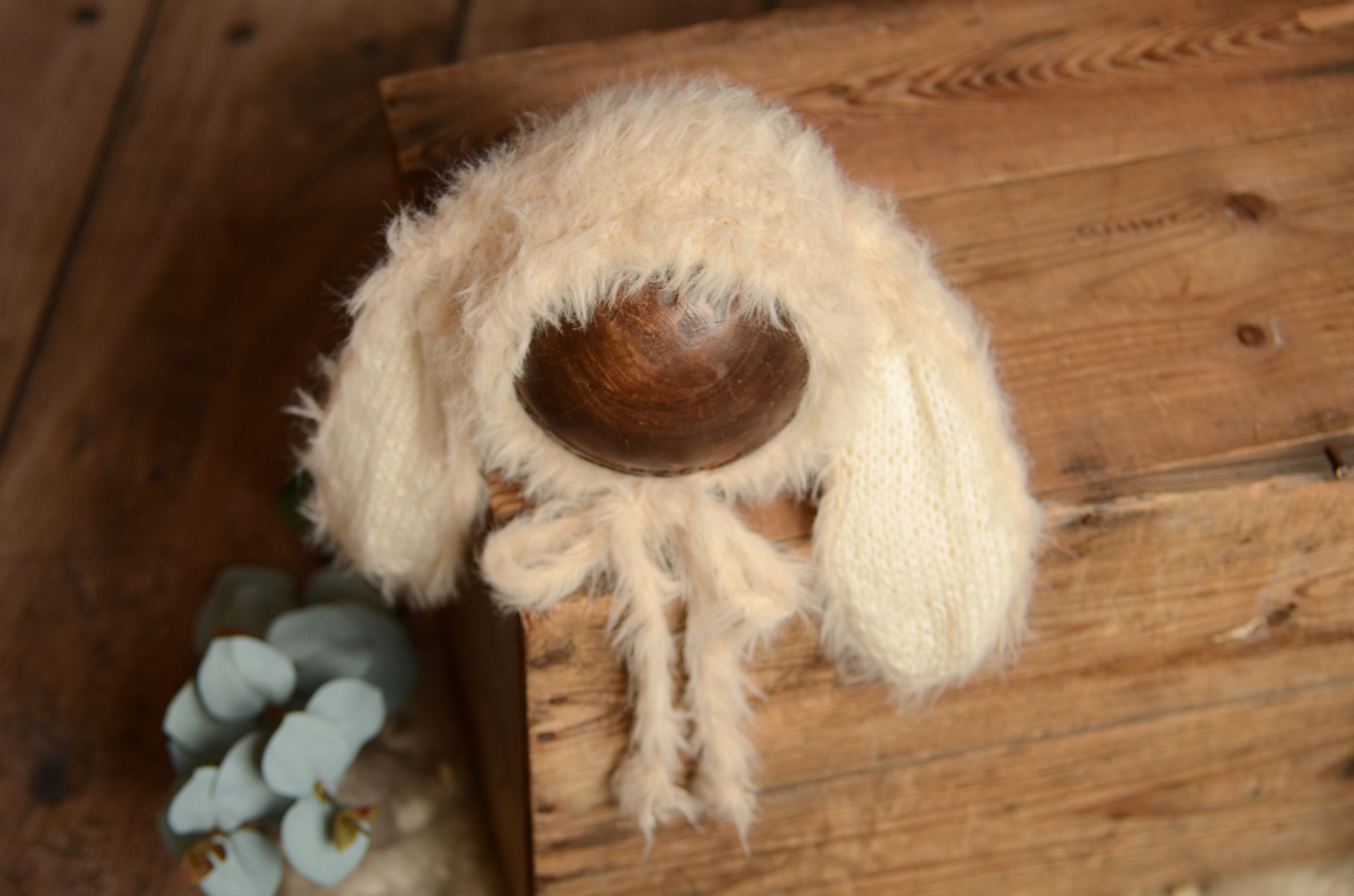 Beige fur hat with rabbit ears