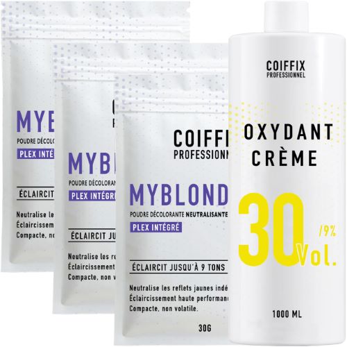 Pack Oxydant 30 Vol + 3 Sachets Poudres Décolorantes 9 Tons MyBlond Coiffix Professionnel