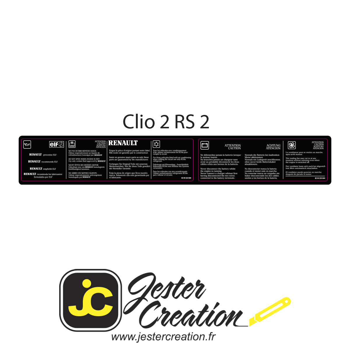 Etiquette Moteur Clio 2 RS2