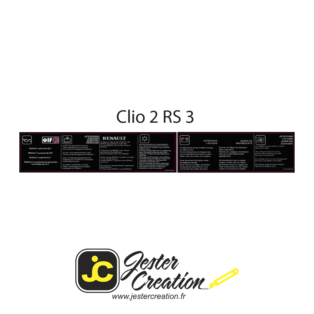 Etiquette Moteur Clio 2 RS3