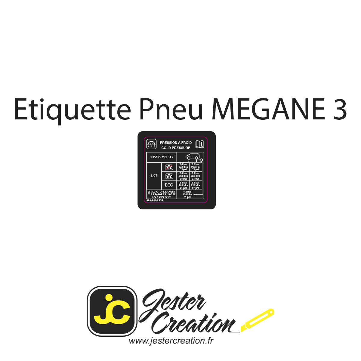 Etiquette Pression Megane 3 RS